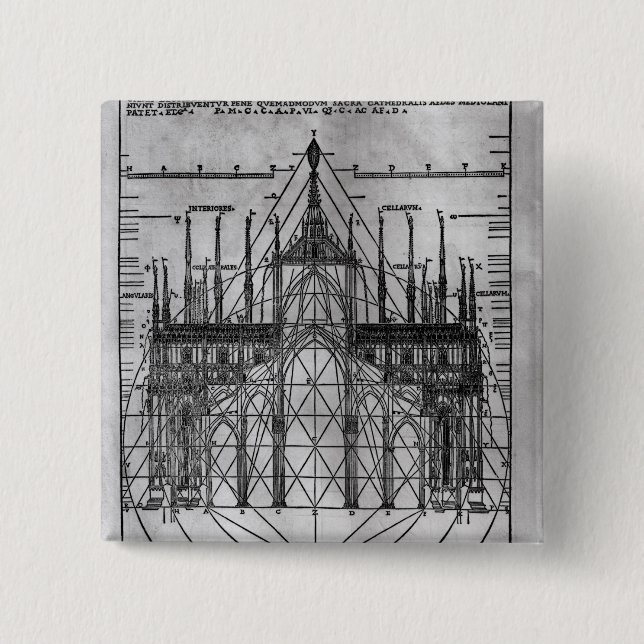 Bóton Quadrado 5.08cm Design para a catedral de Milão (Frente)