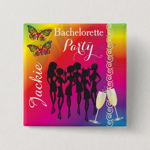 Bóton Quadrado 5.08cm Design psicadélico da festa de solteira da