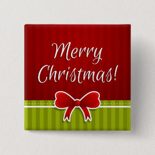 Bóton Quadrado 5.08cm Design Verde Feliz Natal Vermelho