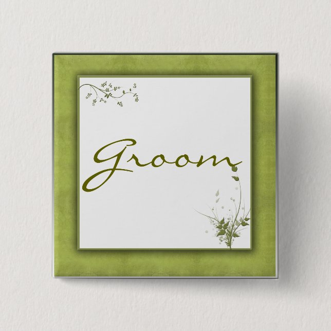 Bóton Quadrado 5.08cm Design verde simples do casamento (Frente)