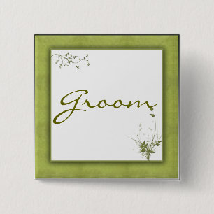 Bóton Quadrado 5.08cm Design verde simples do casamento