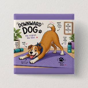 Bóton Quadrado 5.08cm Designão Cão Virado para Baixo Divertido