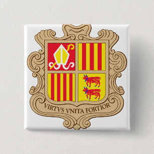 Bóton Quadrado 5.08cm Detalhe da brasão de Andorra
