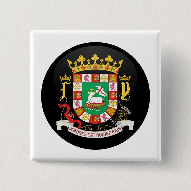 Bóton Quadrado 5.08cm Detalhe da brasão de Puerto Rico (Frente)