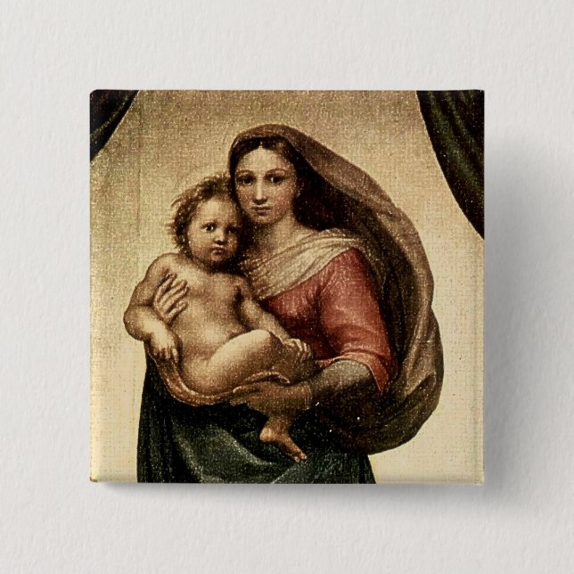 Bóton Quadrado 5.08cm Detalhe de Raphael "Sistine Madonna" (cerca de (Frente)