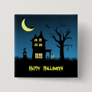 Bóton Quadrado 5.08cm Dia das Bruxas de Spooky Haunted House