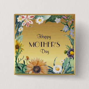 Bóton Quadrado 5.08cm Dia de as mães feliz, design floral bonito, botão