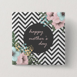 Bóton Quadrado 5.08cm Dia de as mães Feliz Floral Elegante Botão Pino