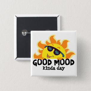 Bóton Quadrado 5.08cm "Dia de Bom Humor" Luz do sol com Óculos de Sol
