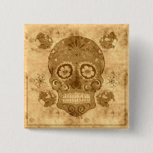 Bóton Quadrado 5.08cm Dia de los muertos -- Botão de Caveira de Açúcar S