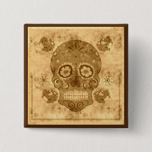 Bóton Quadrado 5.08cm Dia de los muertos - Botão do crânio de açúcar Sep