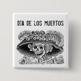Bóton Quadrado 5.08cm Dia de los muertos La Catrina Button
