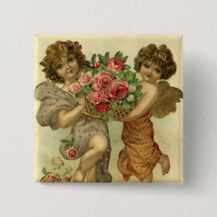 Bóton Quadrado 5.08cm Dia de os namorados Vitoriano Vintage, Rosas Angel
