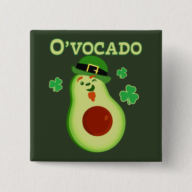 Bóton Quadrado 5.08cm Dia de São Patrício Leprechaun Avocado Pun (Frente)
