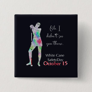 Bóton Quadrado 5.08cm Dia de segurança da bengala branca, botão de menin