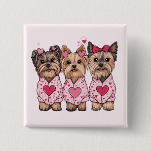 Bóton Quadrado 5.08cm Dia dos Namorados Cachorros Yorkie