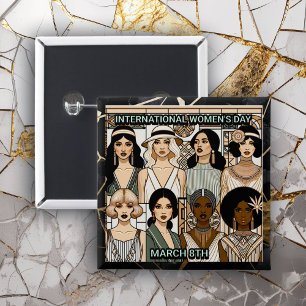Bóton Quadrado 5.08cm Dia Internacional da Mulher Art Deco Women