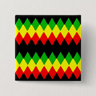Bóton Quadrado 5.08cm Diamantes de Rasta. Ouro vermelho e verde. Jah