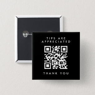 Bóton Quadrado 5.08cm Dica ao quadrado de código QR preto e branco simpl