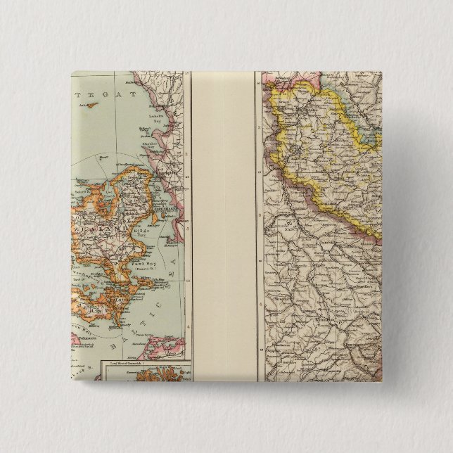 Bóton Quadrado 5.08cm Dinamarca, Alsace Lorraine, Palatinado (Frente)