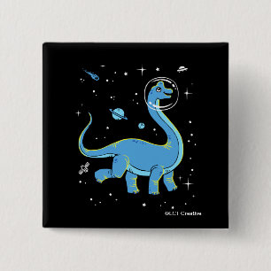 Bóton Quadrado 5.08cm Dinos Do Brachiossauro Azul No Espaço