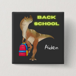 Bóton Quadrado 5.08cm Dinossauro amigável com mochila "Voltar à escola