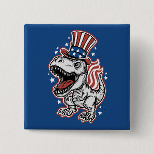 Bóton Quadrado 5.08cm Dinossauro Patriótico Americano