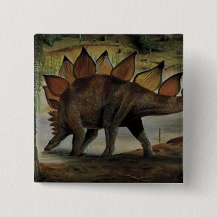 Bóton Quadrado 5.08cm Dinossauros do vintage, Stegosaurus, cauda com