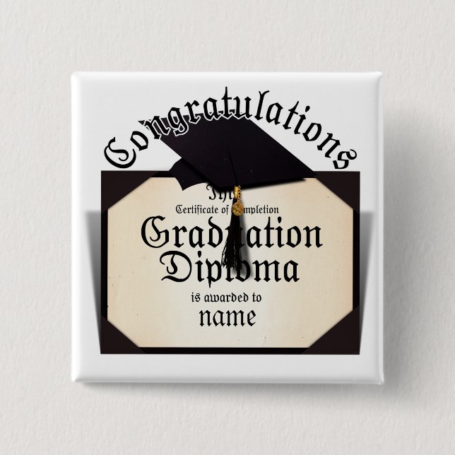 Bóton Quadrado 5.08cm Diploma de Graduação (Frente)