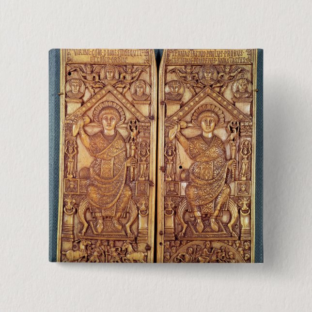 Bóton Quadrado 5.08cm Diptych consular Anastasius cinzelado (Frente)