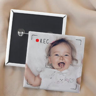 Bóton Quadrado 5.08cm Disco Engraçado Ponto Vermelho Foto Personalizada