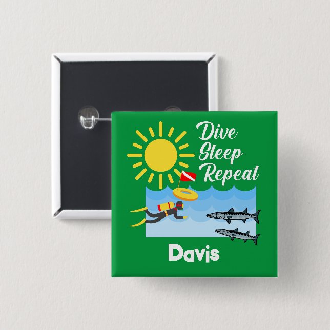 Bóton Quadrado 5.08cm Dive Sleep Repeat Design - Botão Quadrado (Frente & Verso)