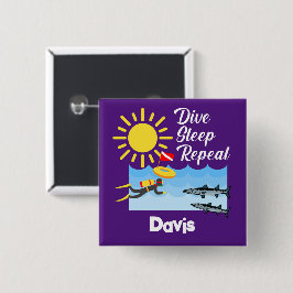 Bóton Quadrado 5.08cm Dive Sleep Repeat Design - Botão Quadrado