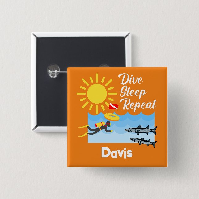 Bóton Quadrado 5.08cm Dive Sleep Repeat Design - Botão Quadrado (Frente & Verso)