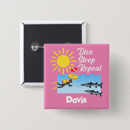 Bóton Quadrado 5.08cm Dive Sleep Repeat Design - Botão Quadrado