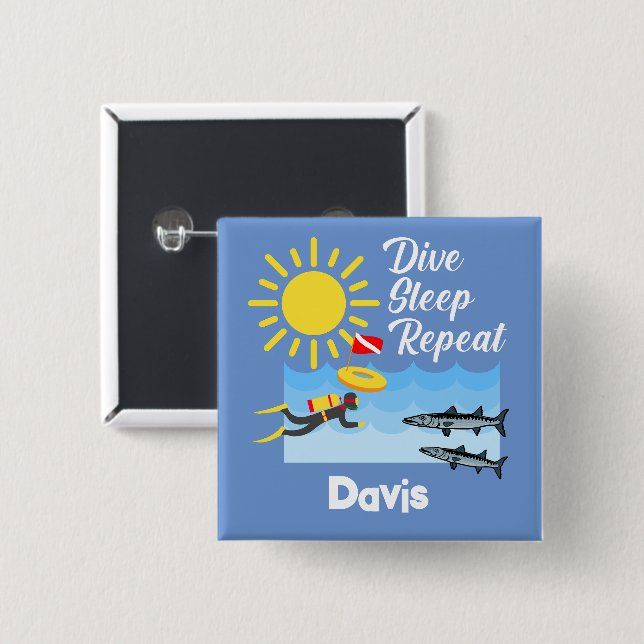 Bóton Quadrado 5.08cm Dive Sleep Repeat Design - Botão Quadrado (Frente & Verso)
