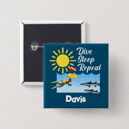 Bóton Quadrado 5.08cm Dive Sleep Repeat Design - Square Button