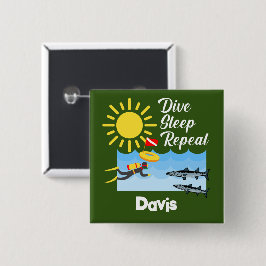 Bóton Quadrado 5.08cm Dive Sleep Repeat Design - Square Button