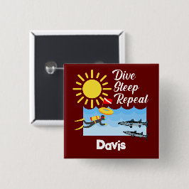 Bóton Quadrado 5.08cm Dive Sleep Repeat Design - Square Button