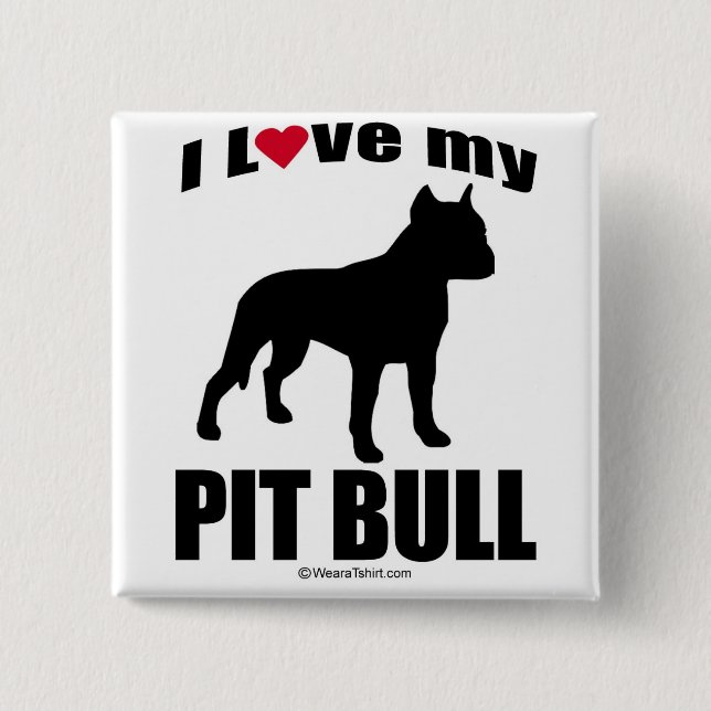 BÓTON QUADRADO 5.08CM DO "RAÇA CÃO" - PITBULL - "EU AMO MEU PITBULL " (Frente)
