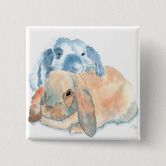Bóton Quadrado 5.08cm Dois botões dos coelhos (Frente)