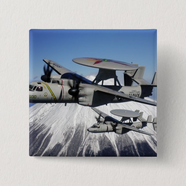 Bóton Quadrado 5.08cm Dois Hawkeyes E-2C conduzem um voo (Frente)