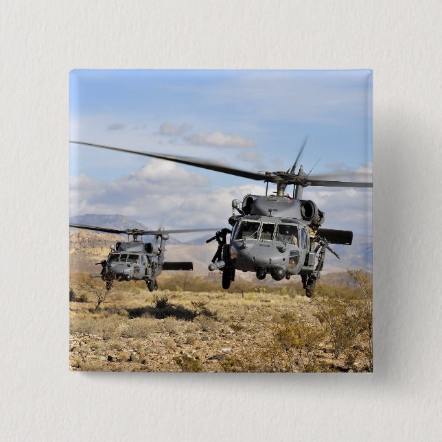 Bóton Quadrado 5.08cm Dois helicópteros HH-60 Pavehawk a preparar-se par (Frente)