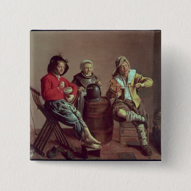 Bóton Quadrado 5.08cm Dois meninos e uma música do fazer da menina, 1629 (Frente)