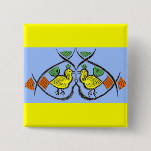 Bóton Quadrado 5.08cm dois pássaros da arte popular