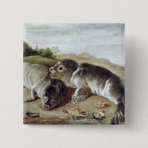 Bóton Quadrado 5.08cm Dois selos novos na costa, c.1650