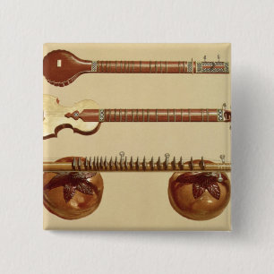 Bóton Quadrado 5.08cm Dois sitars e um vina do rudra, indiano, 'do