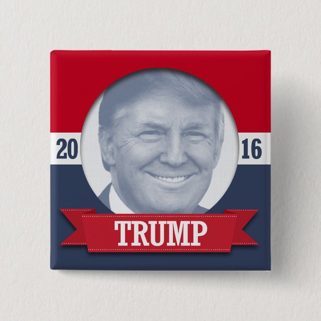 Bóton Quadrado 5.08cm Donald Trump 2016 (Frente)