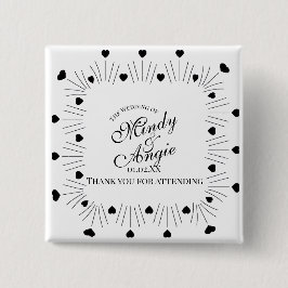 Bóton Quadrado 5.08cm Doodle Hearts Frame Script Wedding