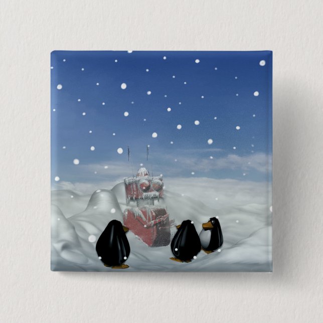 Bóton Quadrado 5.08cm Dormindo com o botão Pinguins (Frente)